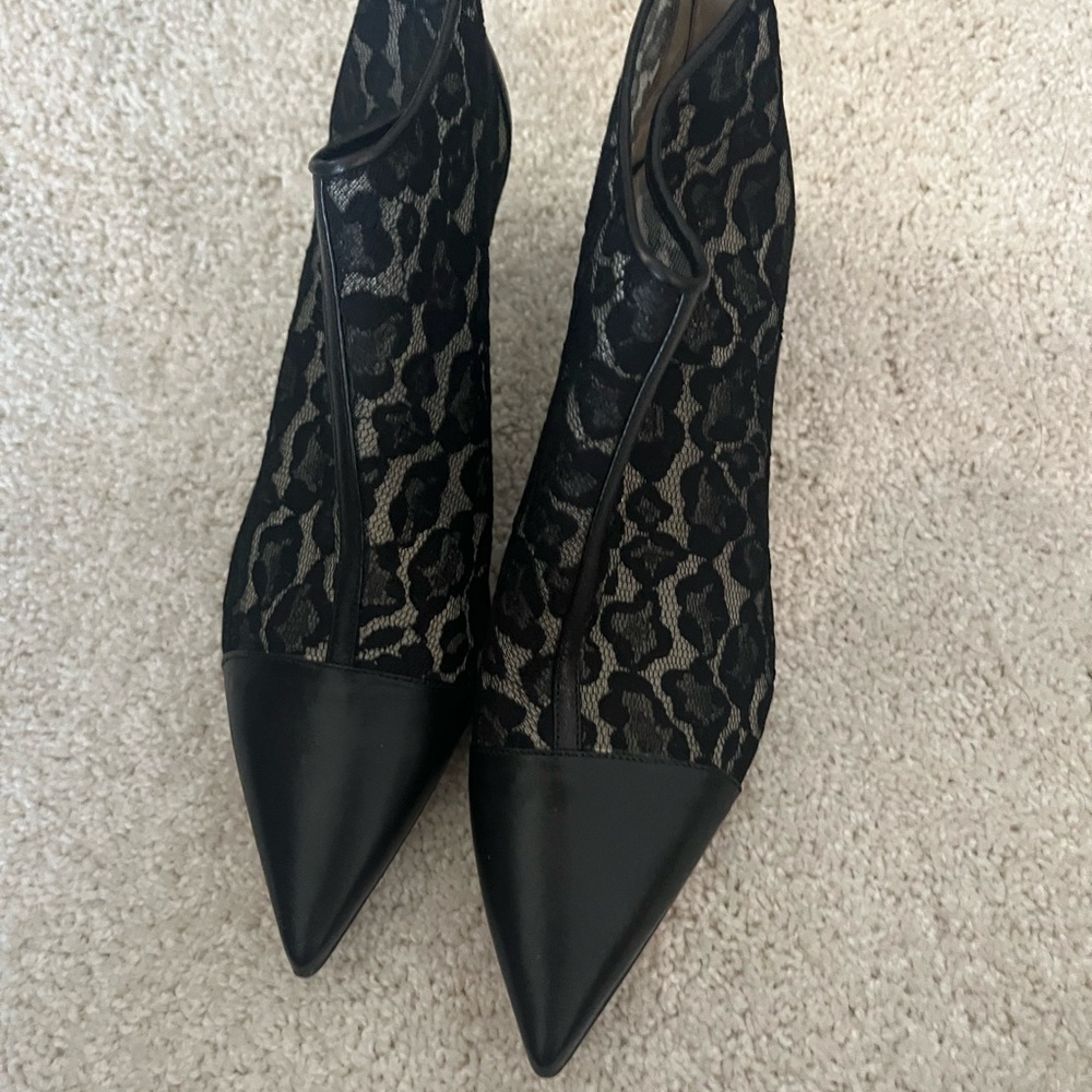 Emy Mack Black Heeled Boots with Lace Overlay Size 8.6 Made in Italy
